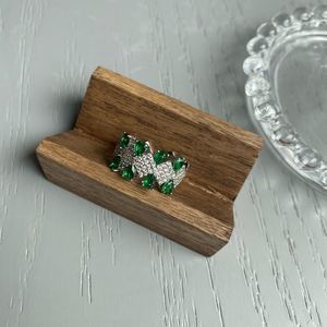 White Gold Plated Emerald Statement Ring